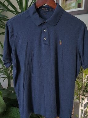 Polo by Ralph Lauren Heathered Navy Classic Polo with Color Embroidery